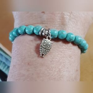 TURQUOISE STRETCH, & SILVER Owl BRACELET.
